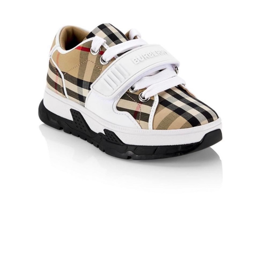 Kids size 13 Burberry sneakers. Wore once for indoor birthday pictures.